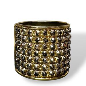 Mixit Gold Bracelet Rhinestones Bangle Wide Cuff Bracelet Hinged Made INDIA Y2K